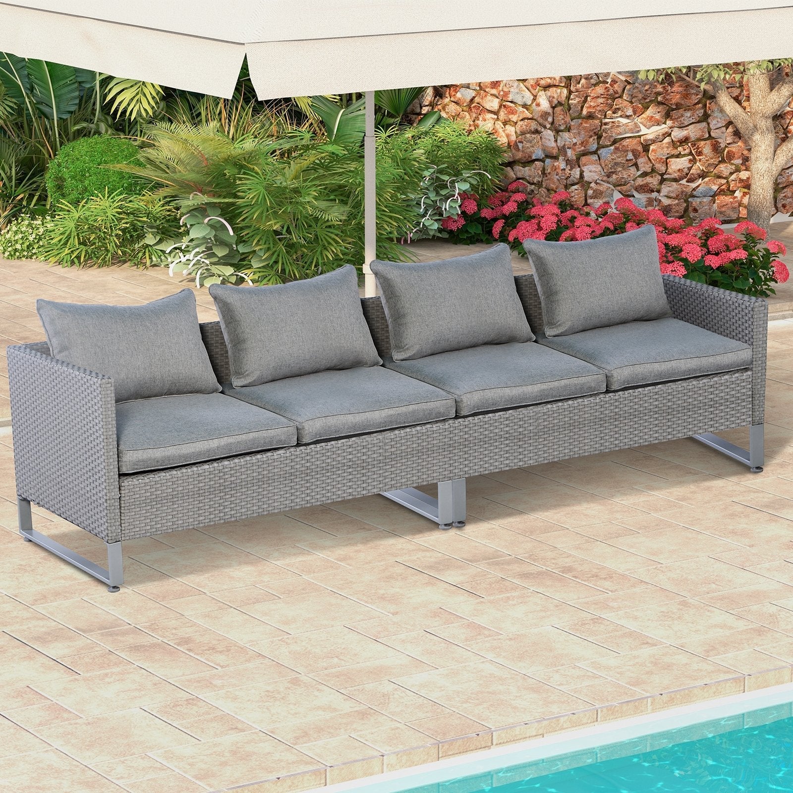 2 Pieces Patio Furniture Sofa Set with Cushions and Sofa Clips-Brown