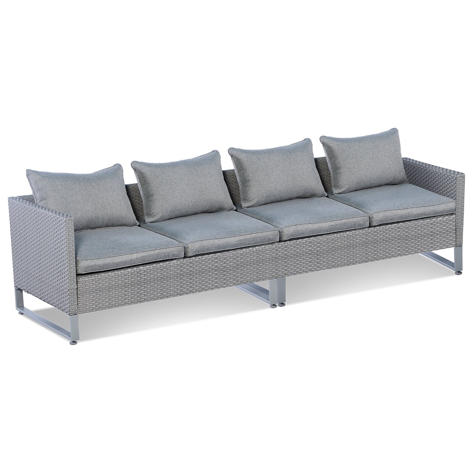 2 Pieces Patio Furniture Sofa Set with Cushions and Sofa Clips-Brown