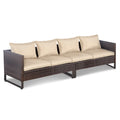 2 Pieces Patio Furniture Sofa Set with Cushions and Sofa Clips-Brown