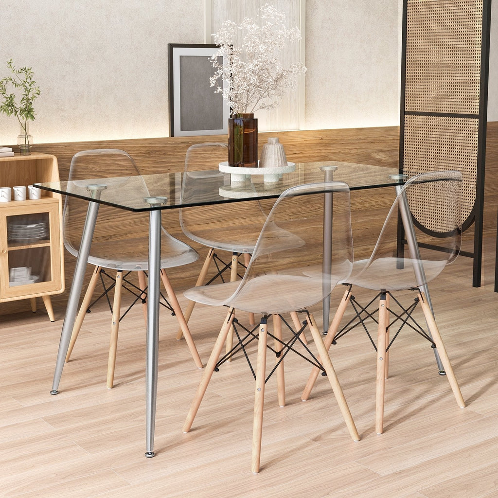 5 Pieces Rectangle Dining Table Set with 51 Inch Glass Tabletop-Gray
