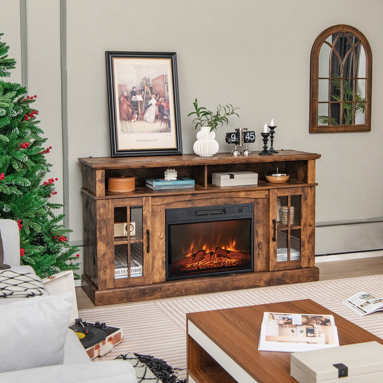 Fireplace TV Stand with 1400W Electric Fireplace-Black