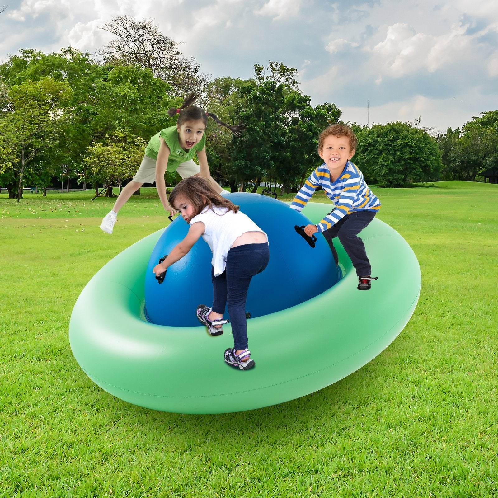 7.5 Foot Giant Inflatable Dome Rocker Bouncer with 6 Built-in Handles for Kids-Blue