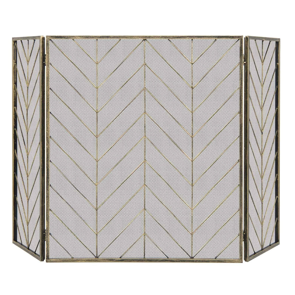3-Panel Metal Foldable Fireplace Screen with Metal Mesh-Black