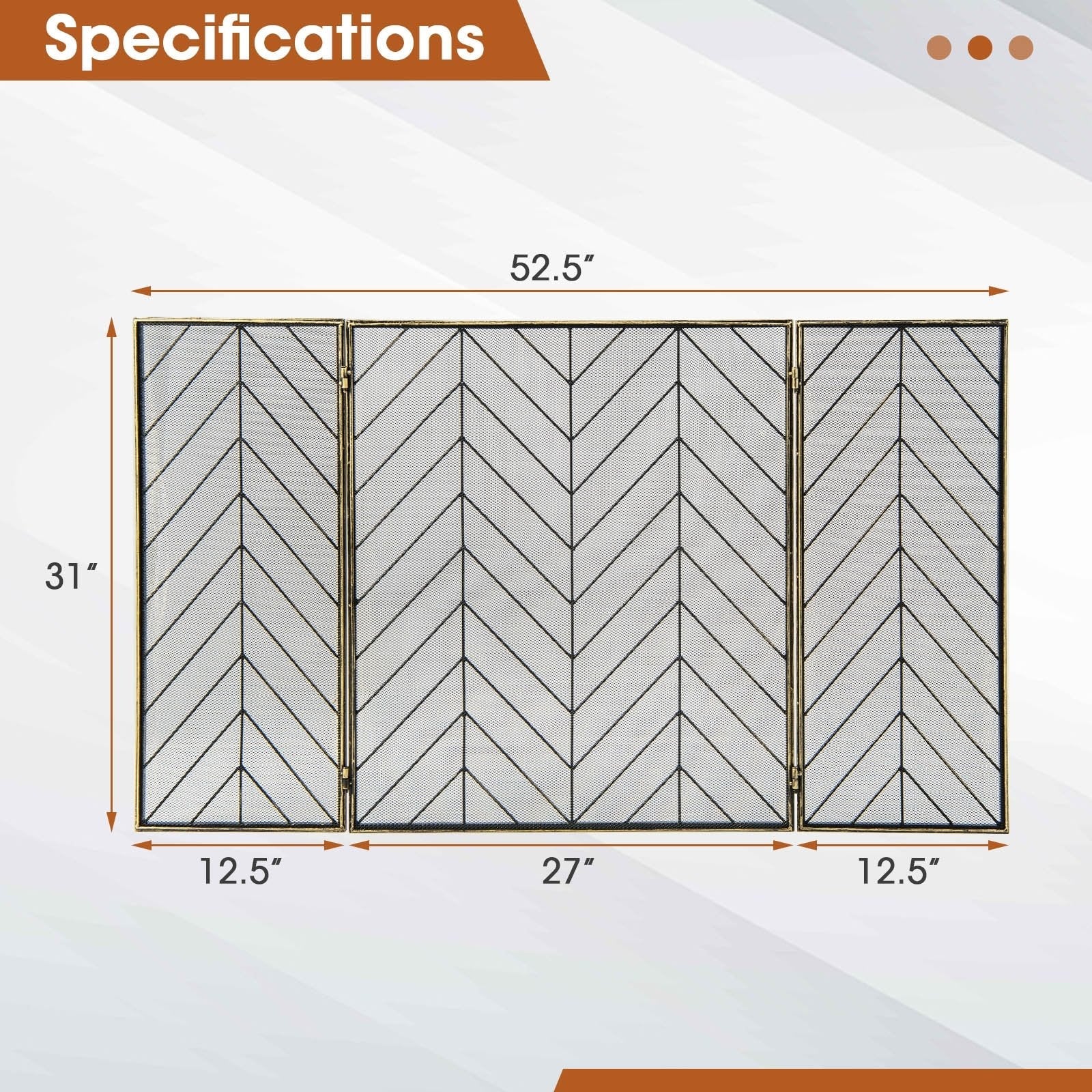 3-Panel Metal Foldable Fireplace Screen with Metal Mesh-Black