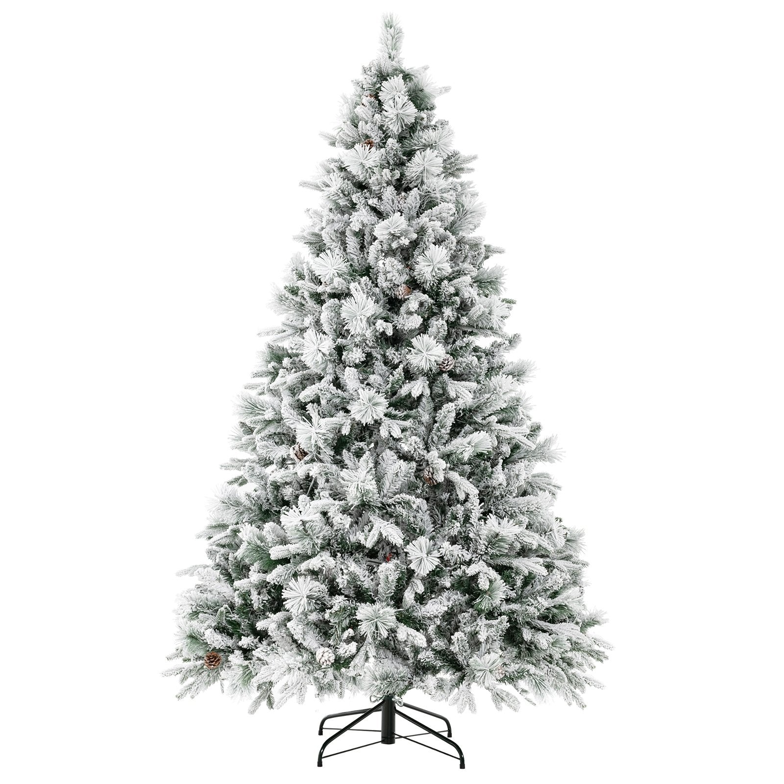 4.5/6/7 Feet Artificial Xmas Tree with Pine Needles and LED Lights-6 ft