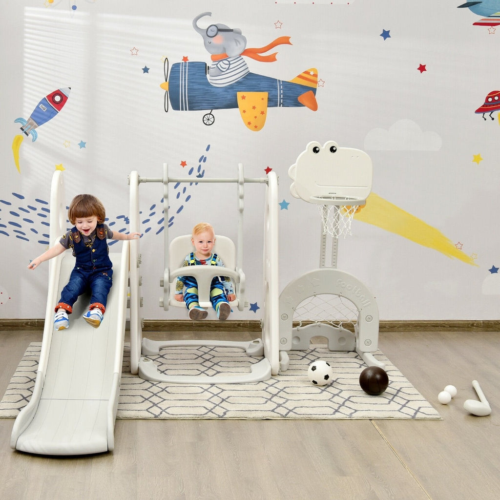 6 in 1 Toddler Slide and Swing Set with Ball Games-Orange