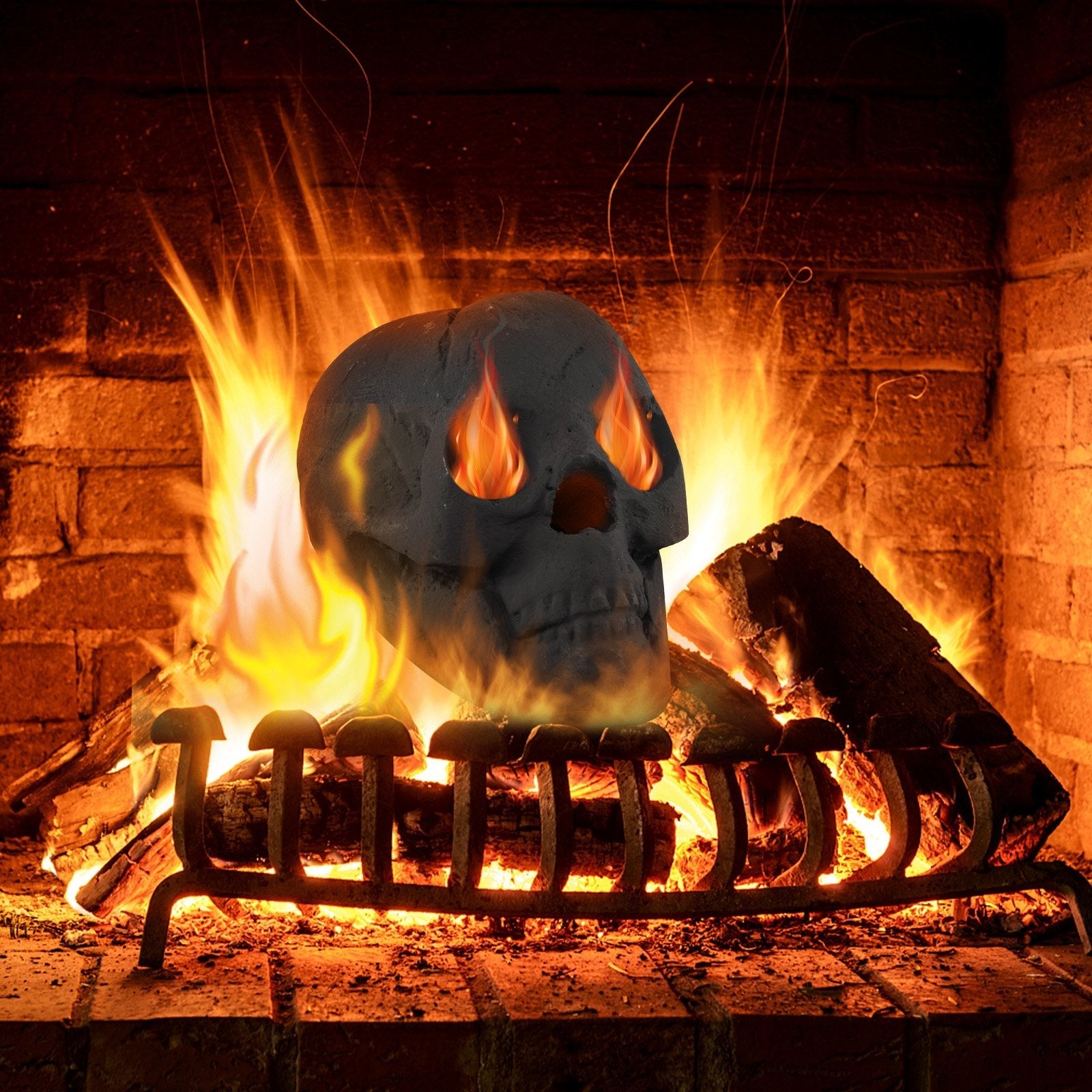 Halloween Fire Pit Skull Halloween Decoration-Beige