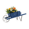 Wooden Wagon Planter with 9 Magnetic Accessories for Garden Yard-Blue