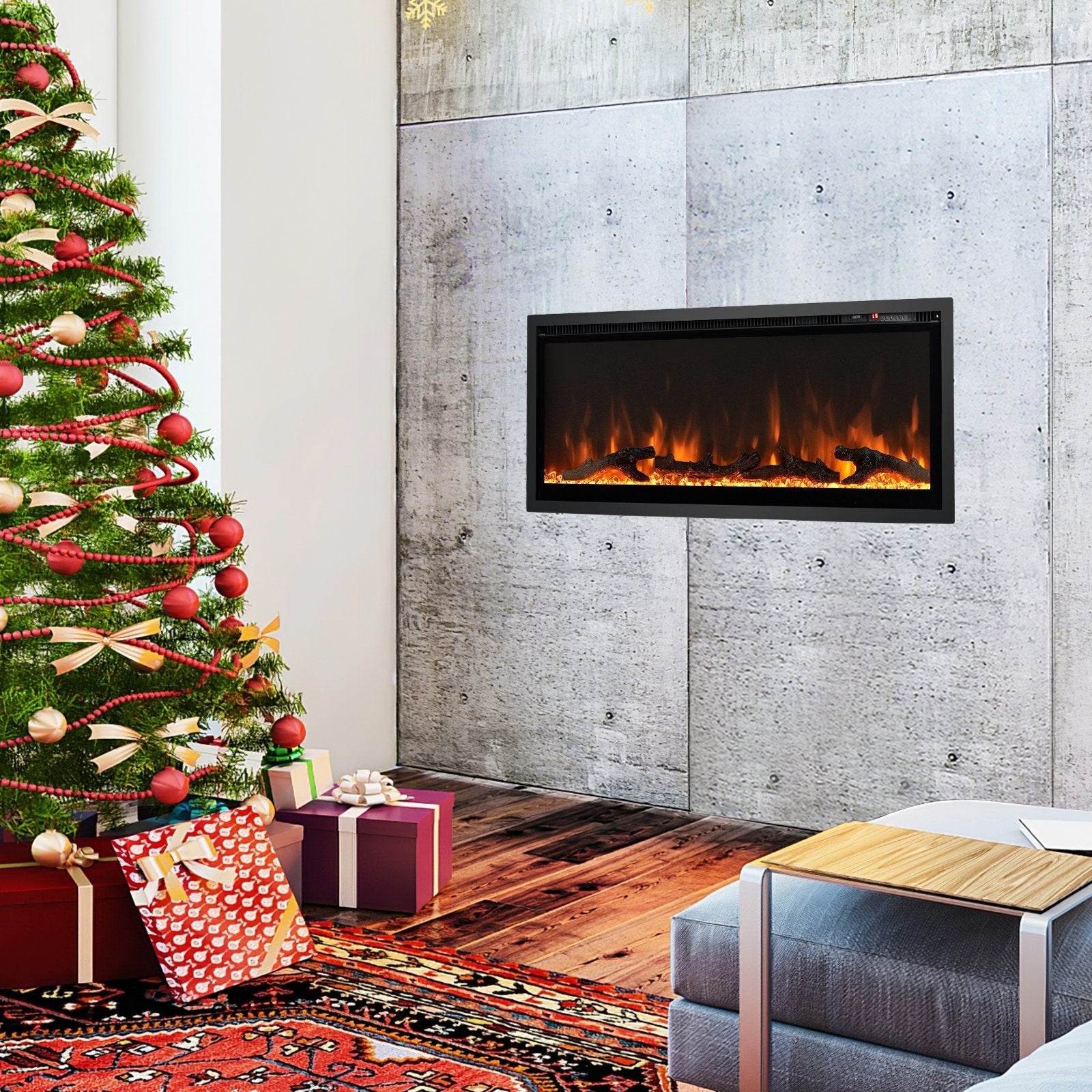 Electric Fireplace in-Wall Recessed with Remote Control and Adjustable Color and Brightness-36 inches
