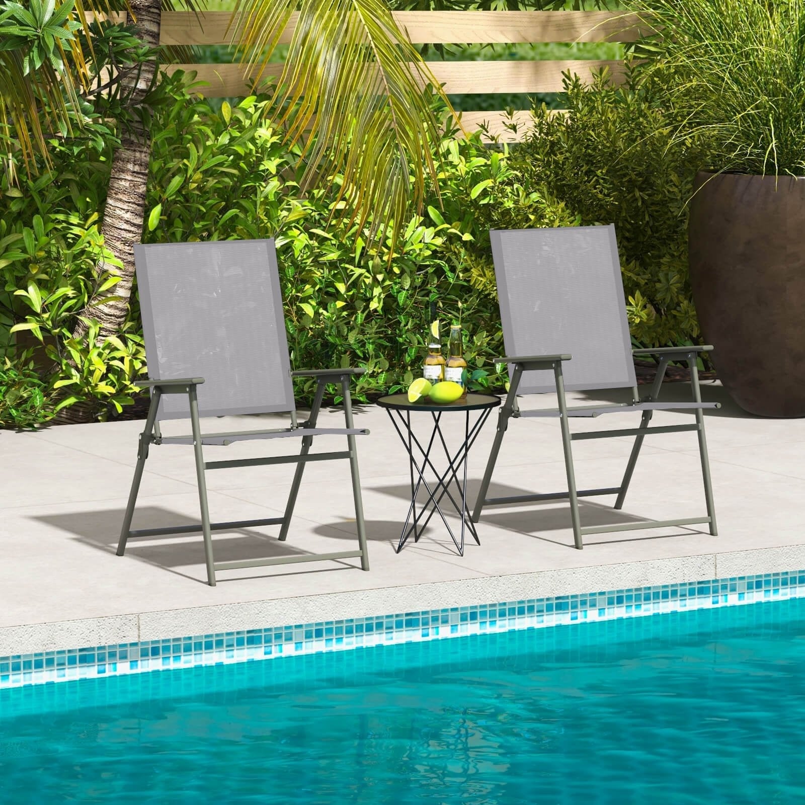 Set of 4 Patio Folding Chair Set with Rustproof Metal Frame-Black