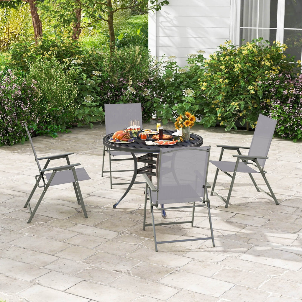 Set of 4 Patio Folding Chair Set with Rustproof Metal Frame-Black