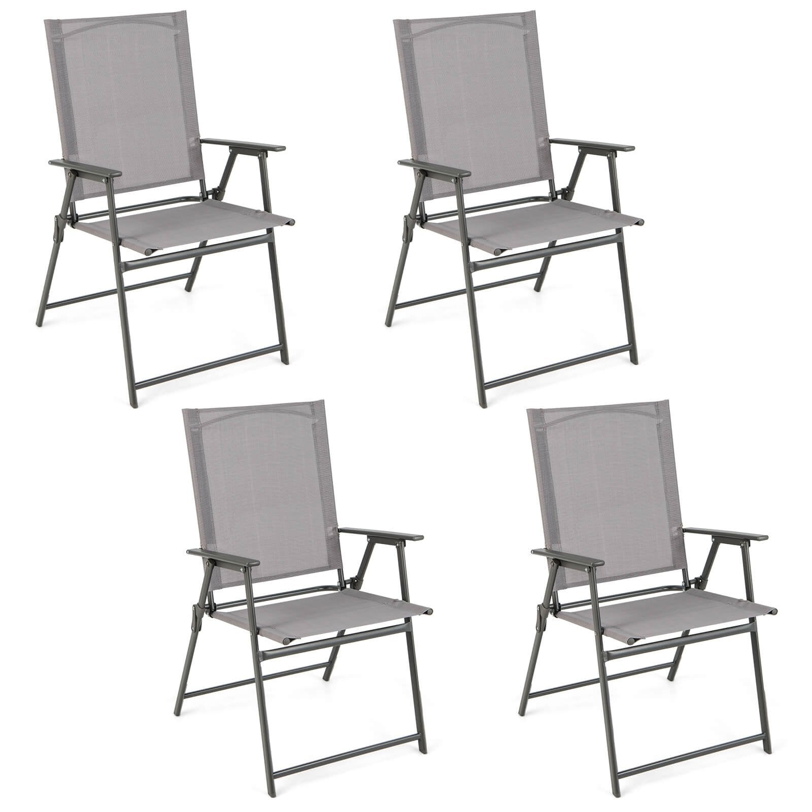 Set of 4 Patio Folding Chair Set with Rustproof Metal Frame-Black