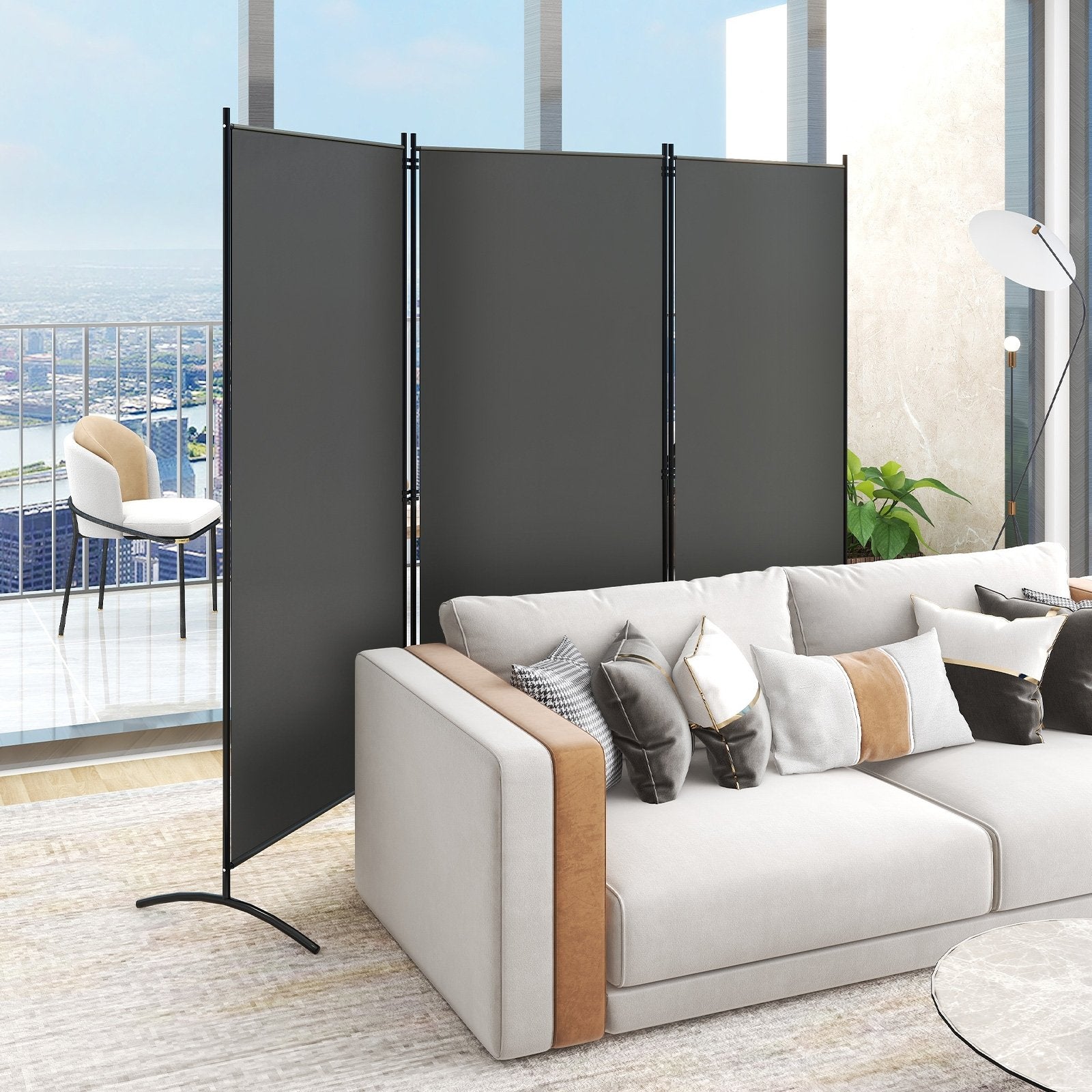3-Panel Room Divider Folding Privacy Partition Screen for Office Room-Black