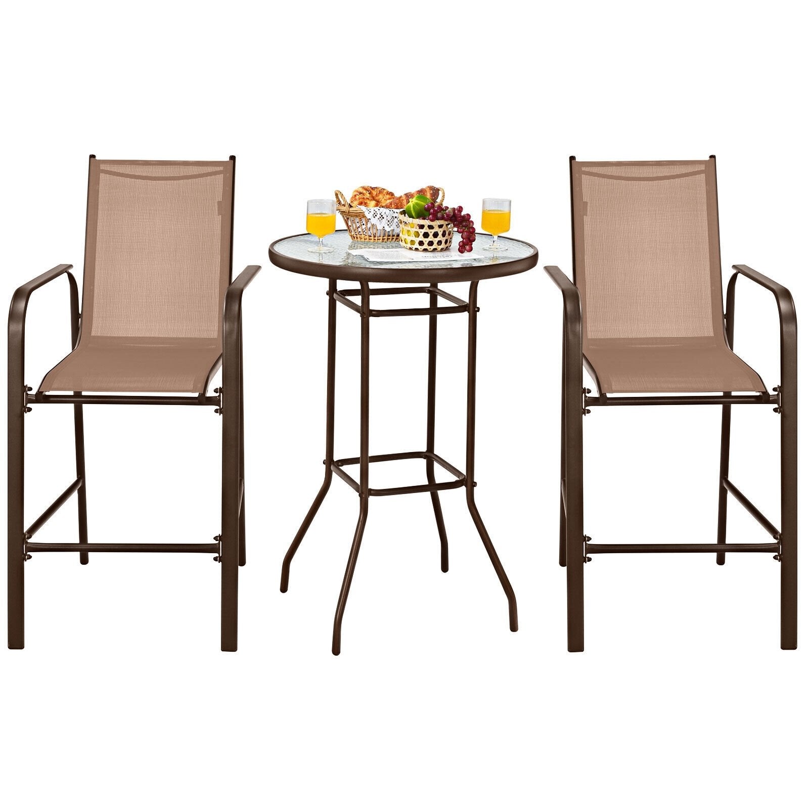 3 Pieces Outdoor Patio Bar Table Stool Set-Black