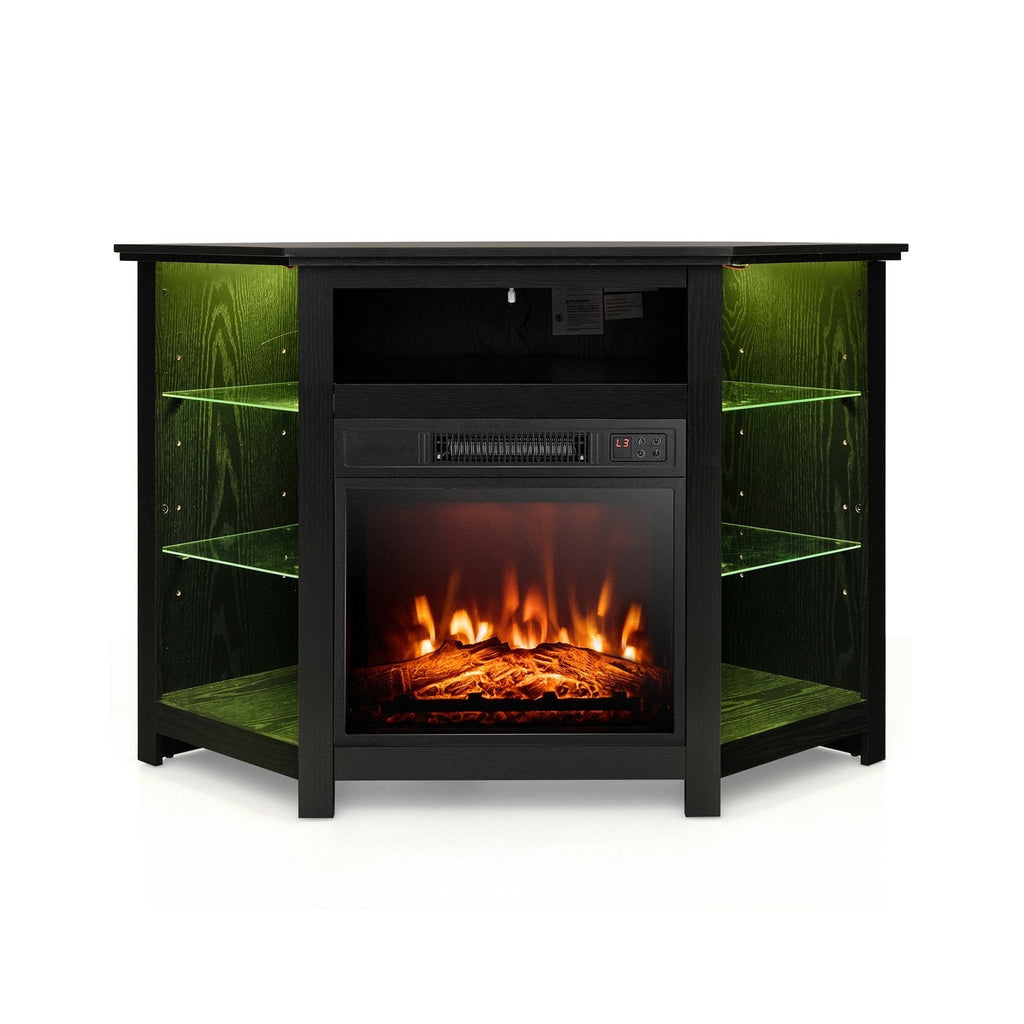 Fireplace Corner TV Stand with LED Lights and Smart APP Control for 50 Inches TV-Black
