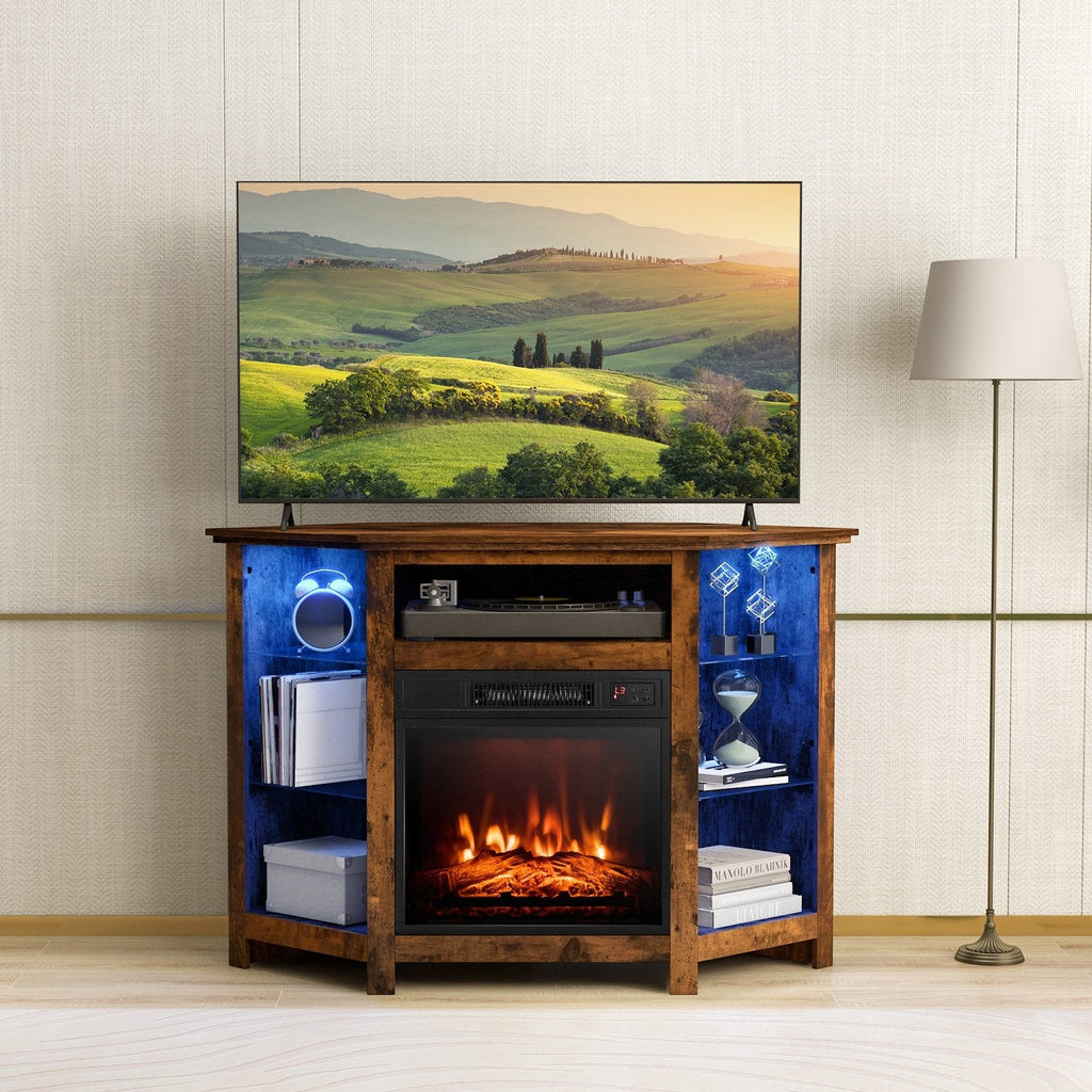 Fireplace Corner TV Stand with LED Lights and Smart APP Control for 50 Inches TV-Black