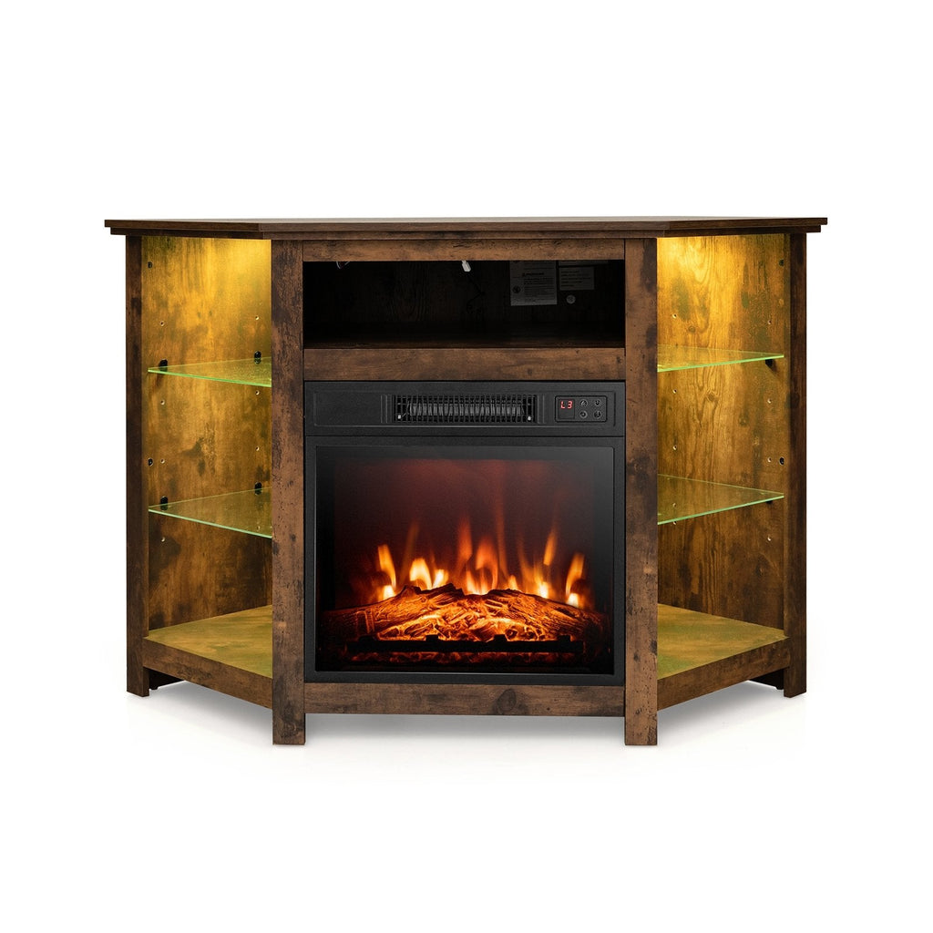 Fireplace Corner TV Stand with LED Lights and Smart APP Control for 50 Inches TV-Black