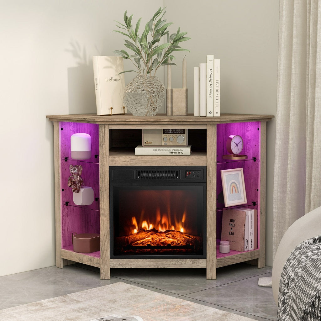 Fireplace Corner TV Stand with LED Lights and Smart APP Control for 50 Inches TV-Black