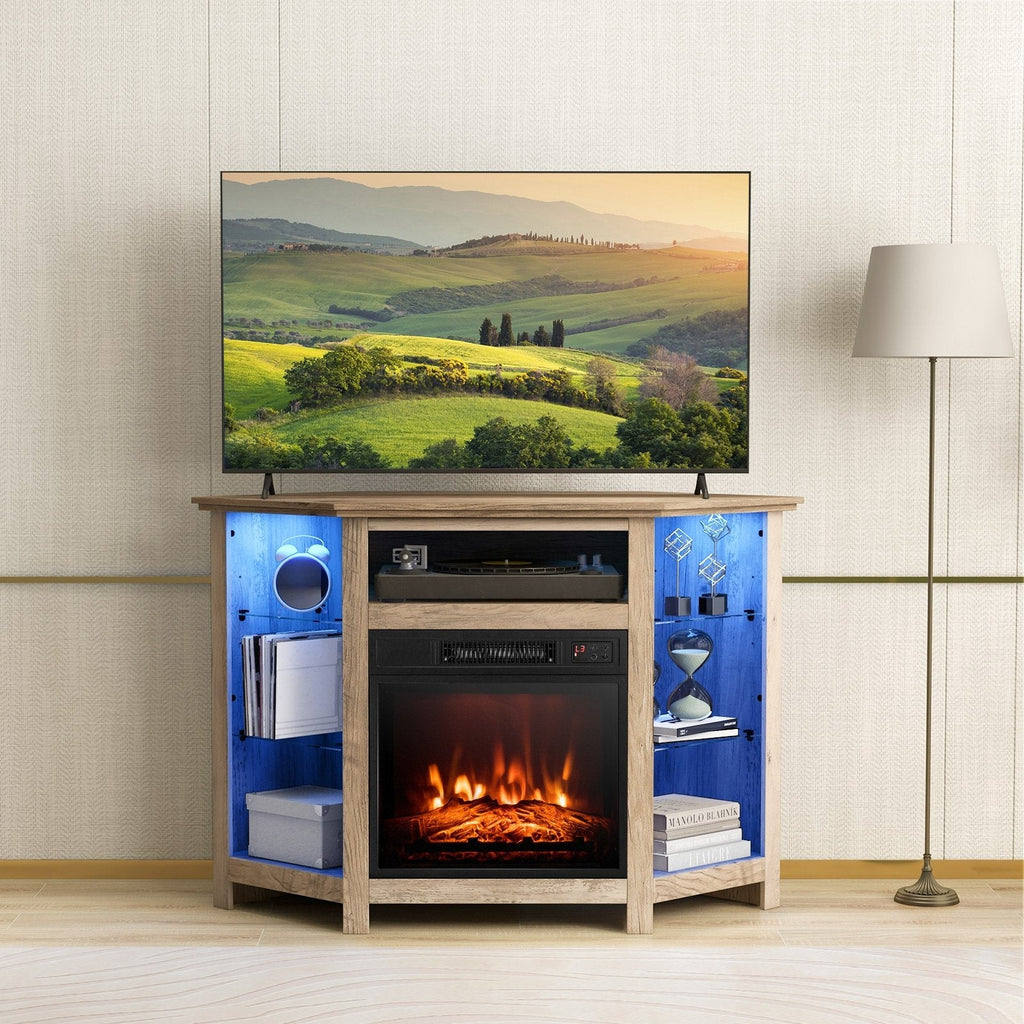 Fireplace Corner TV Stand with LED Lights and Smart APP Control for 50 Inches TV-Black