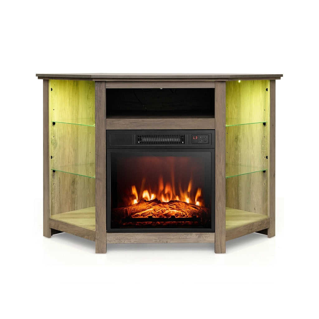 Fireplace Corner TV Stand with LED Lights and Smart APP Control for 50 Inches TV-Black