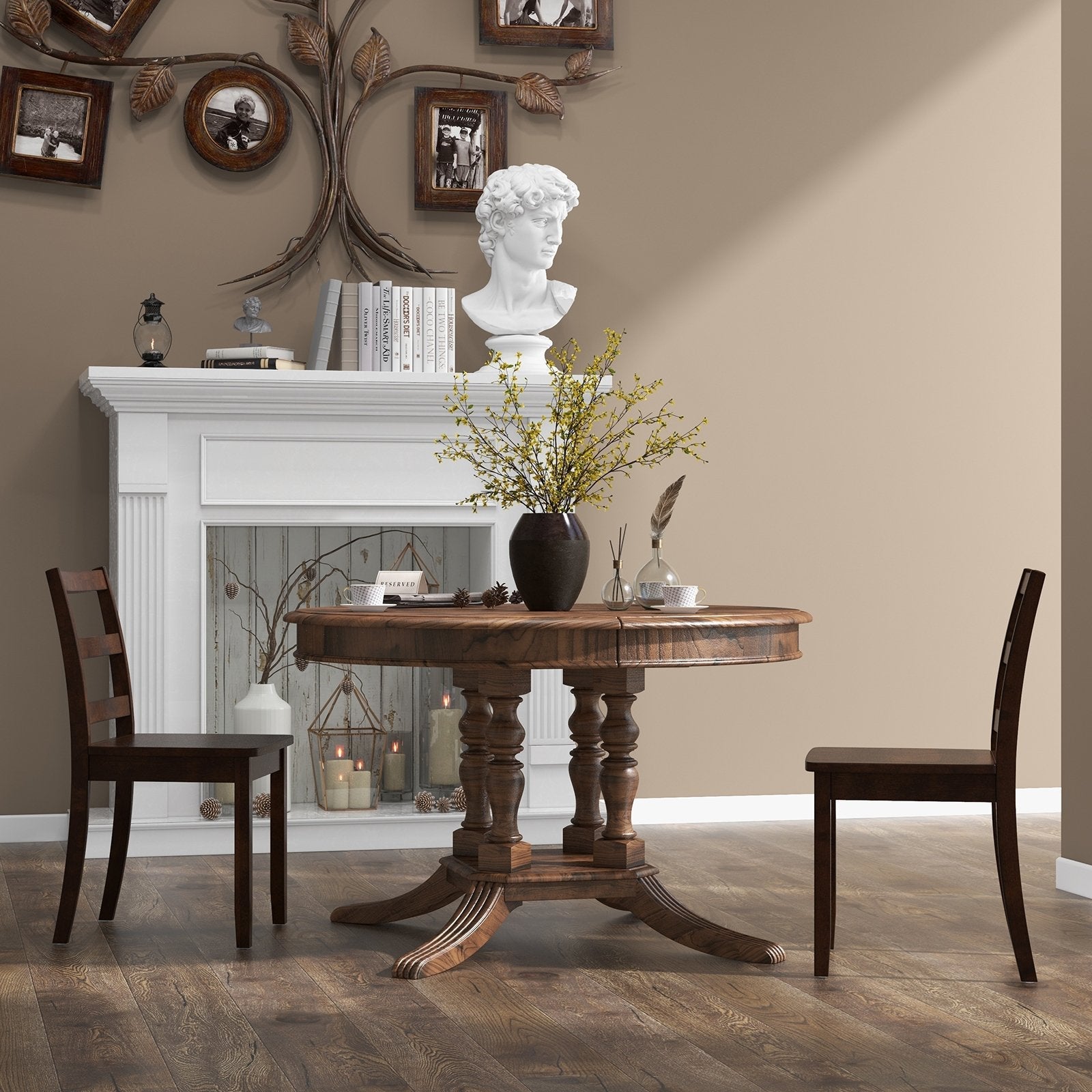 Set of 2 Wood Dining Chairs with Solid Rubber Wood Legs-Black