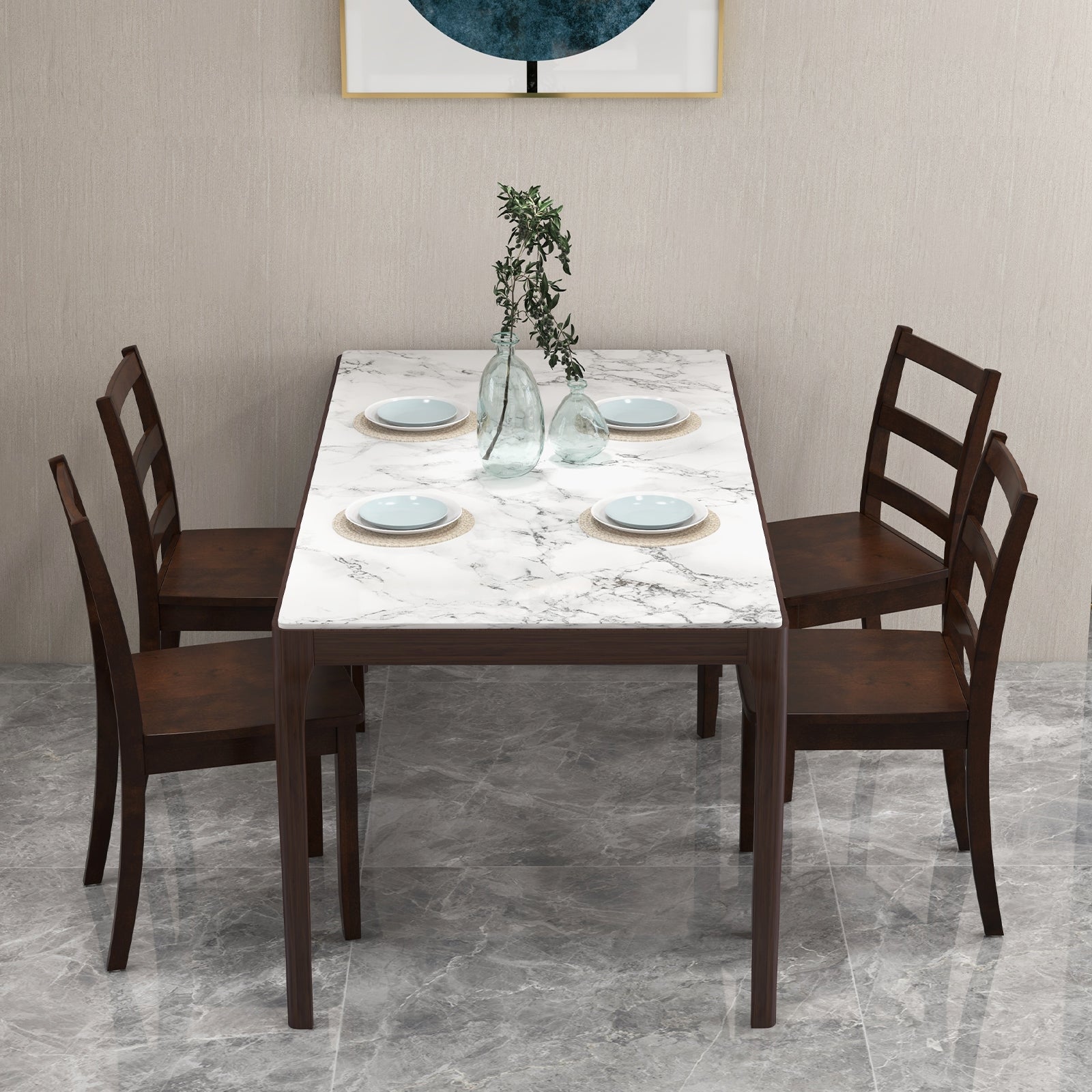 Set of 2 Wood Dining Chairs with Solid Rubber Wood Legs-Black