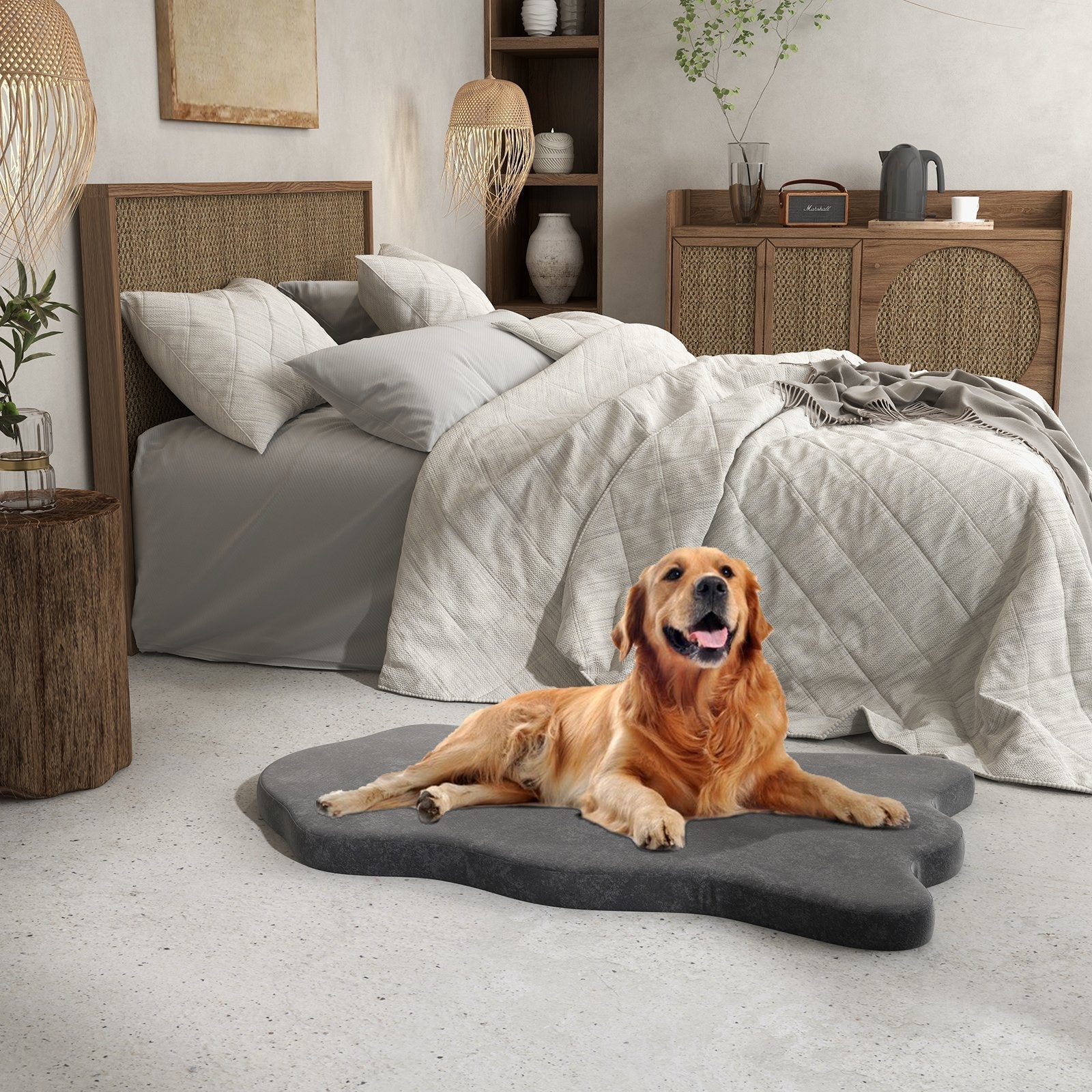 Orthopedic Dog Bed with Memory Foam Support for Large Dogs-Beige