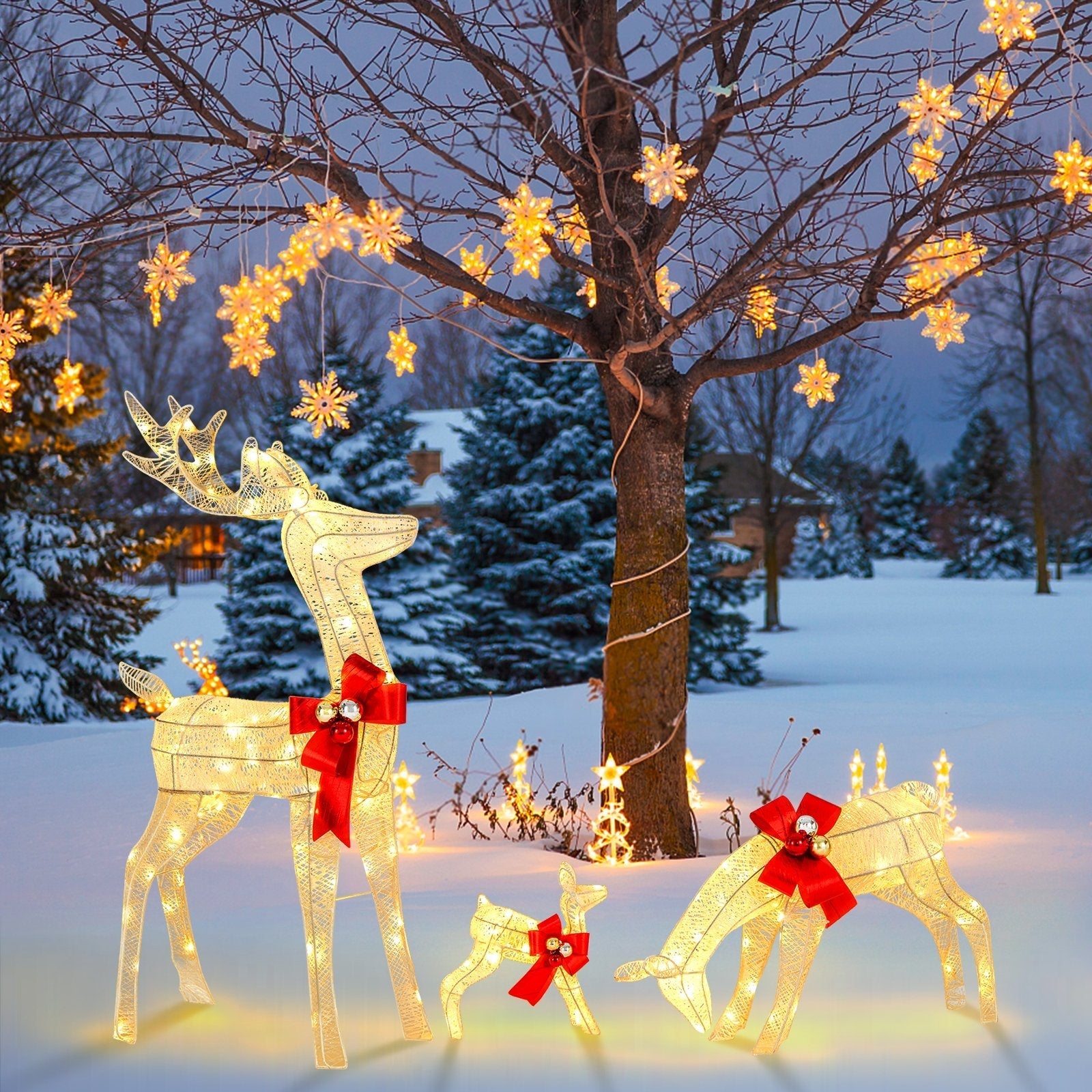 3 Pieces Lighted Reindeer Family Set with 230 LED Lights Stakes