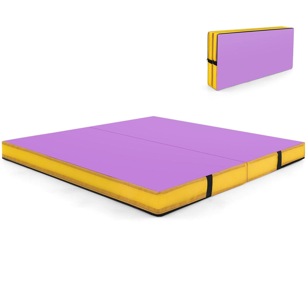 4ft x 4ft x 4in Bi-Folding Gymnastic Tumbling Mat with Handles and Cover-Blue