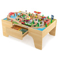 84-Piece Wooden Train Set with Reversible and Detachable Tabletop
