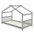Twin Size Wooden House Bed with Roof-Gray