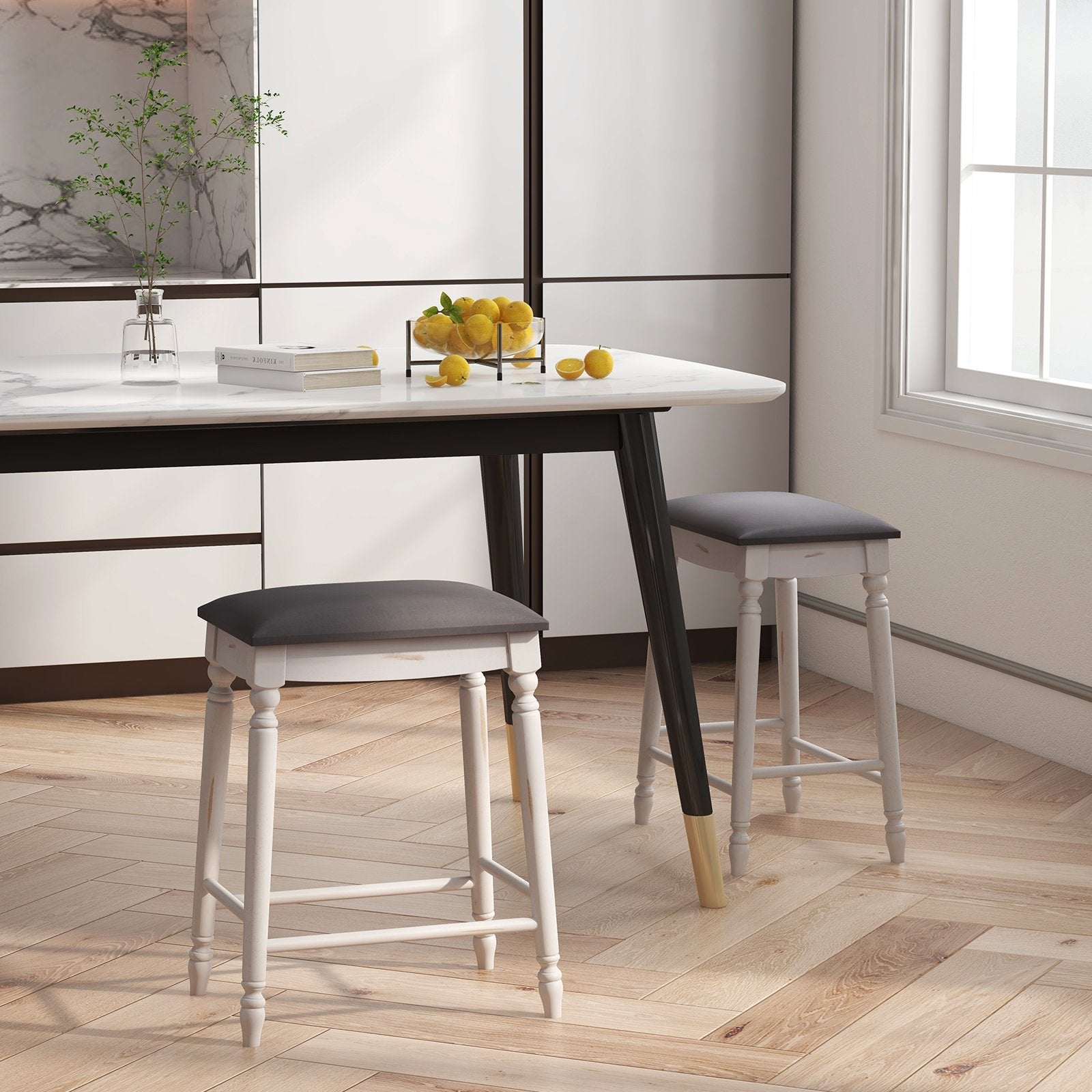 29 Inch Bar Stool Set of 2 with Padded Seat Cushions and Wood Legs-29 inches