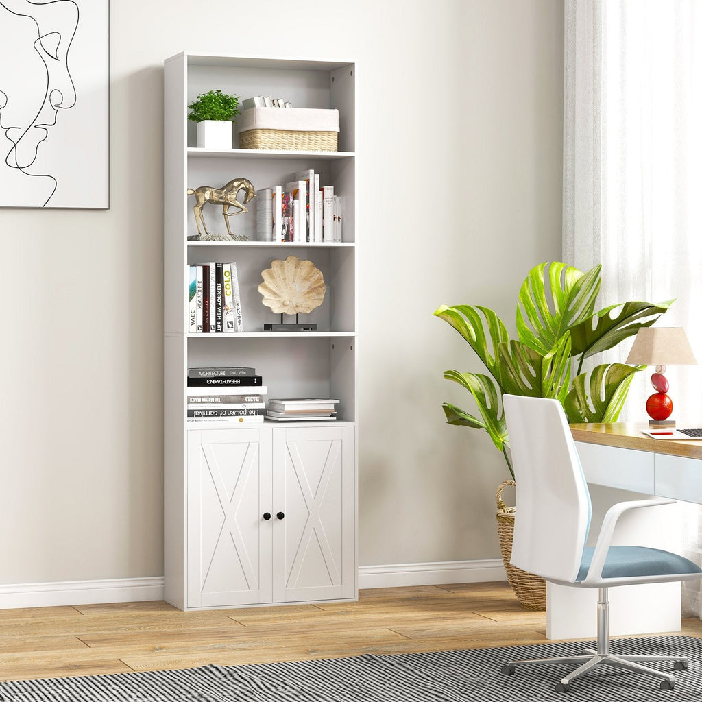 71 Inch Freestanding Bookshelf with 6 Shelves and 2-Door Cabinet-Black