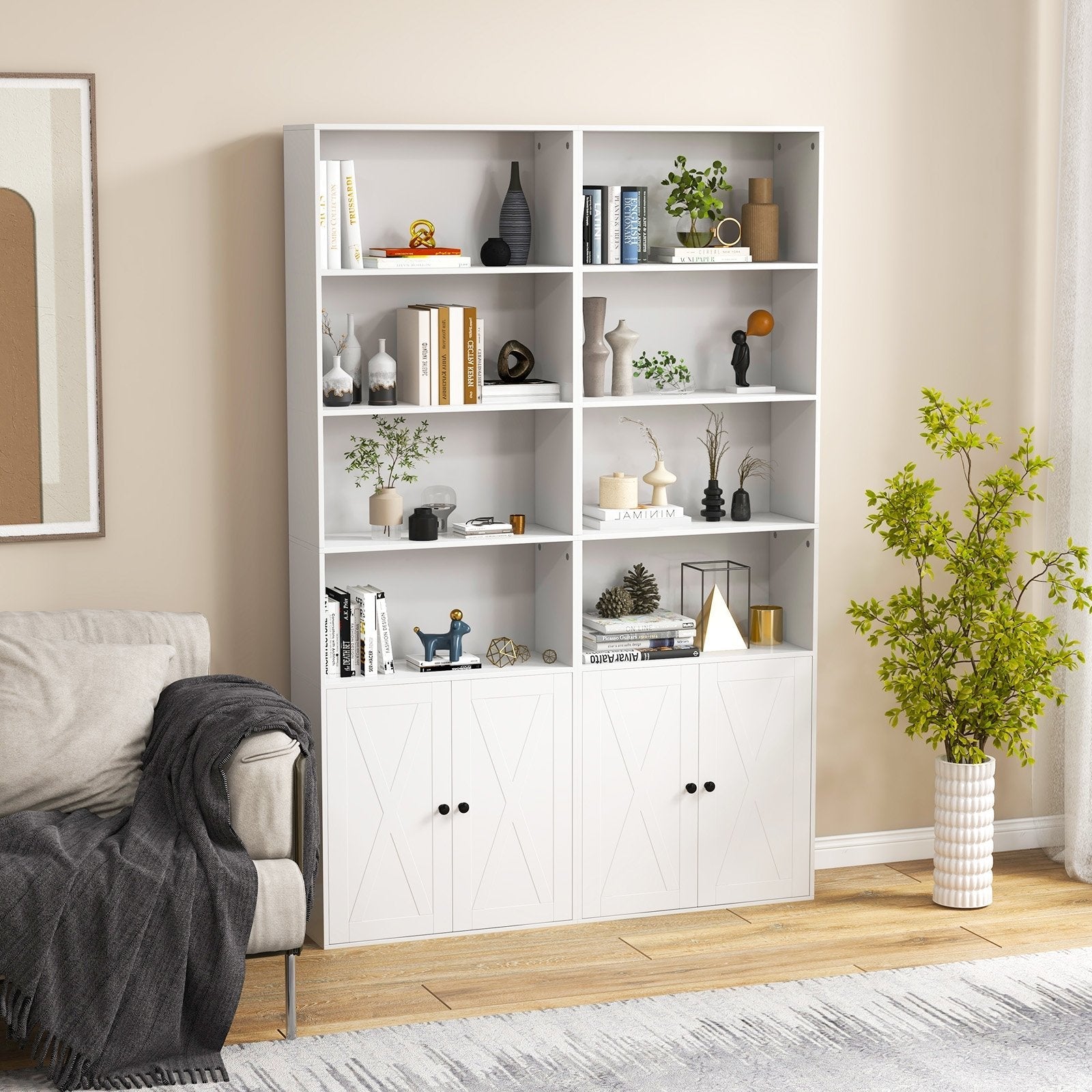 71 Inch Freestanding Bookshelf with 6 Shelves and 2-Door Cabinet-Black