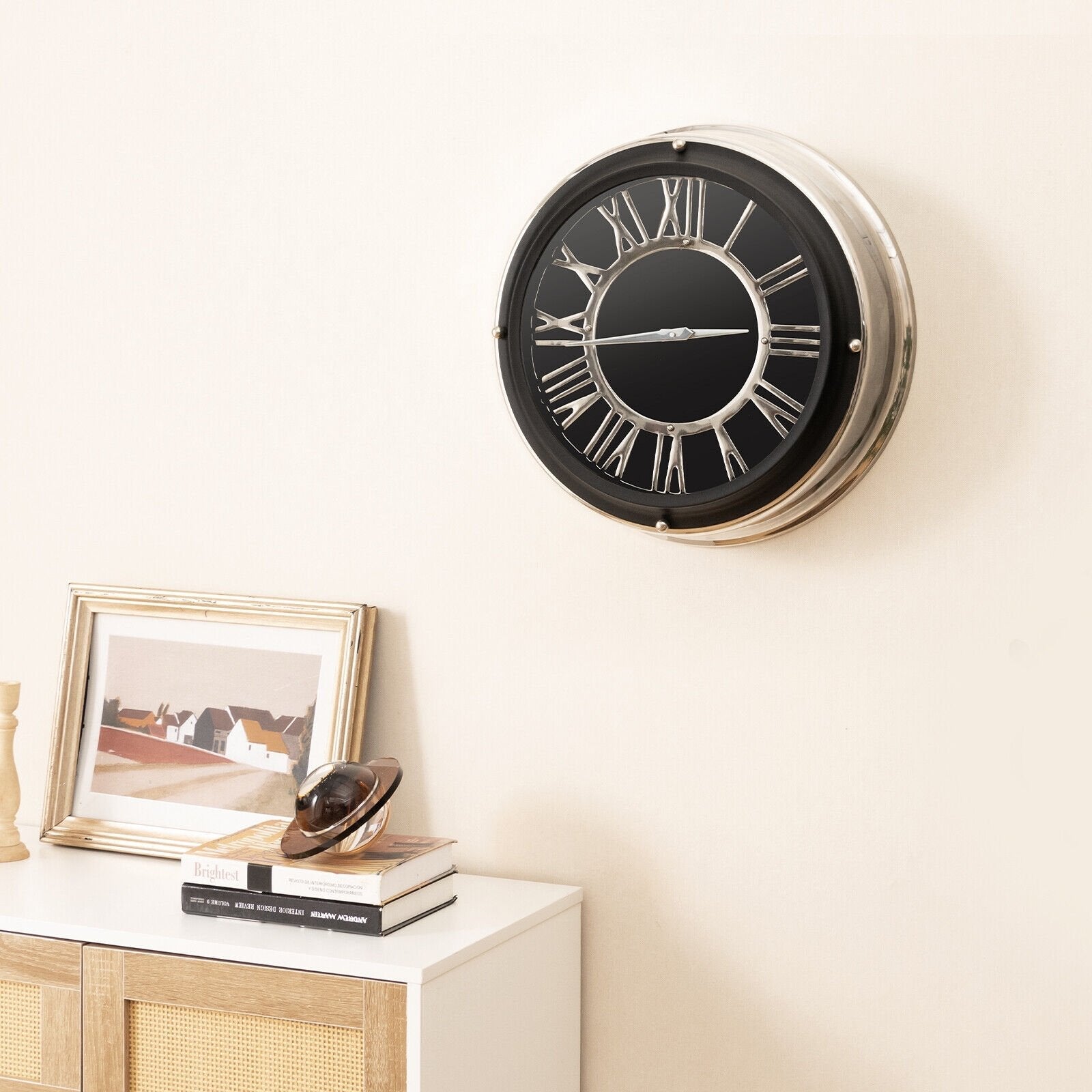 13.5/17.5 Inch Silent Wall Clock with Silver Frame-S