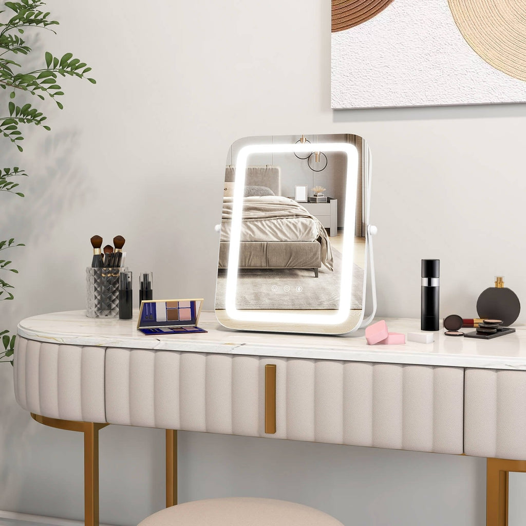 16 x 12 Inch Rectangular Vanity Makeup Mirror with 3 Color Dimmable Lighting-Black