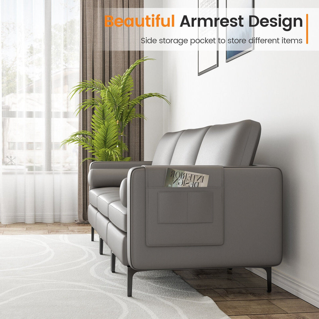 Modular 3-Seat Sofa Couch with Socket USB Ports and Side Storage Pocket-Gray