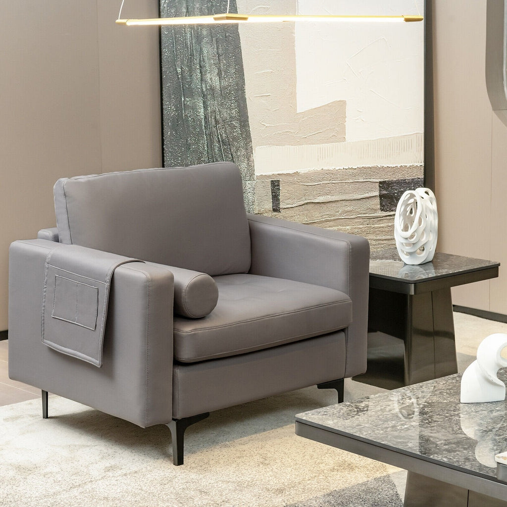 Modern Accent Chair with Bolster and Side Storage Pocket-Army Green
