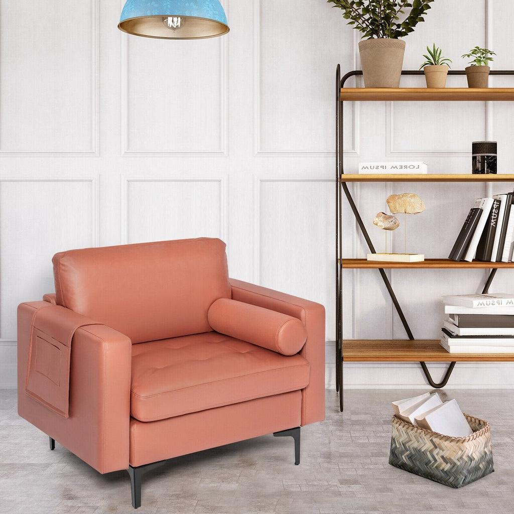Modern Accent Chair with Bolster and Side Storage Pocket-Army Green