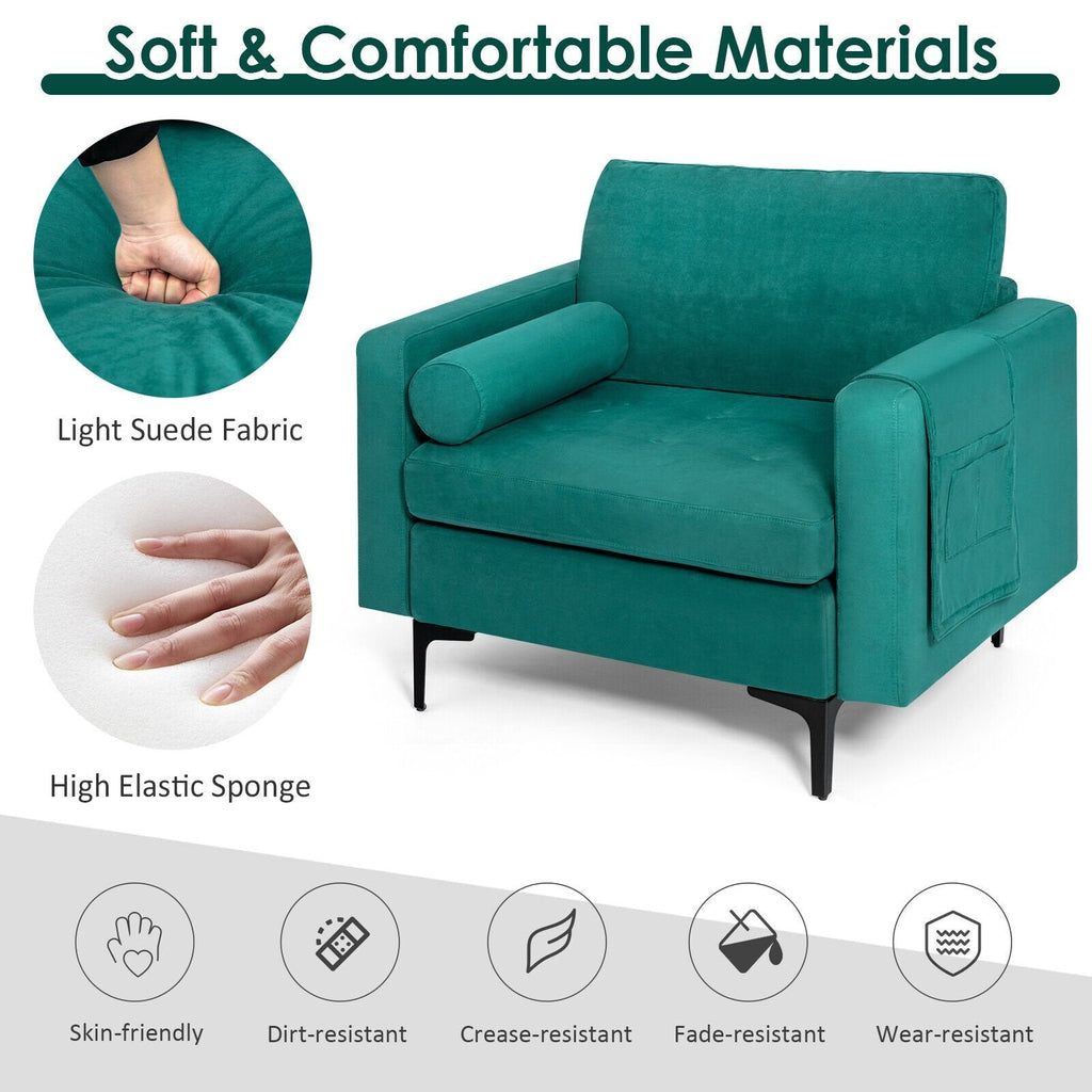 Modern Accent Chair with Bolster and Side Storage Pocket-Army Green