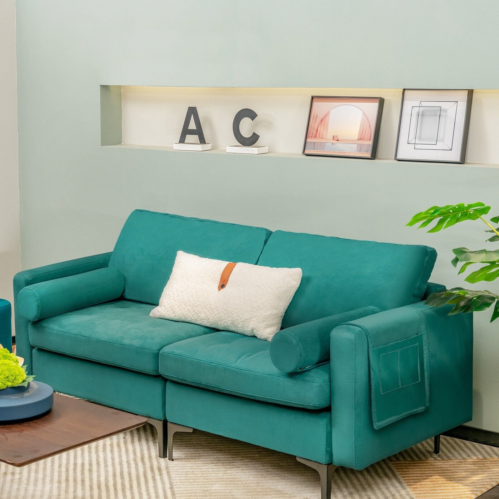 Modular 2-seat/3-Seat/4-Seat L-shaped Sectional Sofa Couch with Reversible Chaise and Socket USB Ports-2-Seat