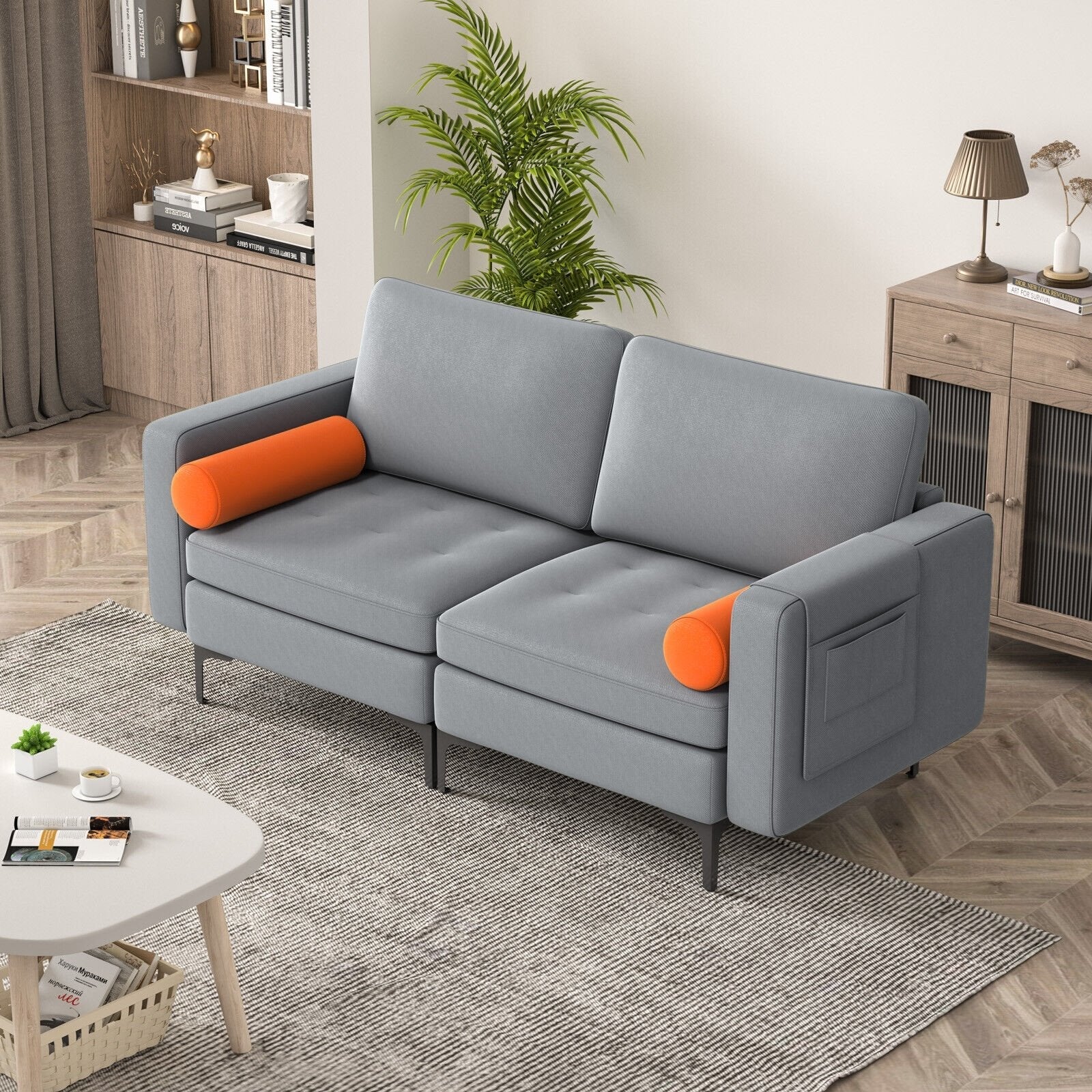 Modular 2-seat/3-Seat/4-Seat L-shaped Sectional Sofa Couch with Reversible Chaise and Socket USB Ports-2-Seat