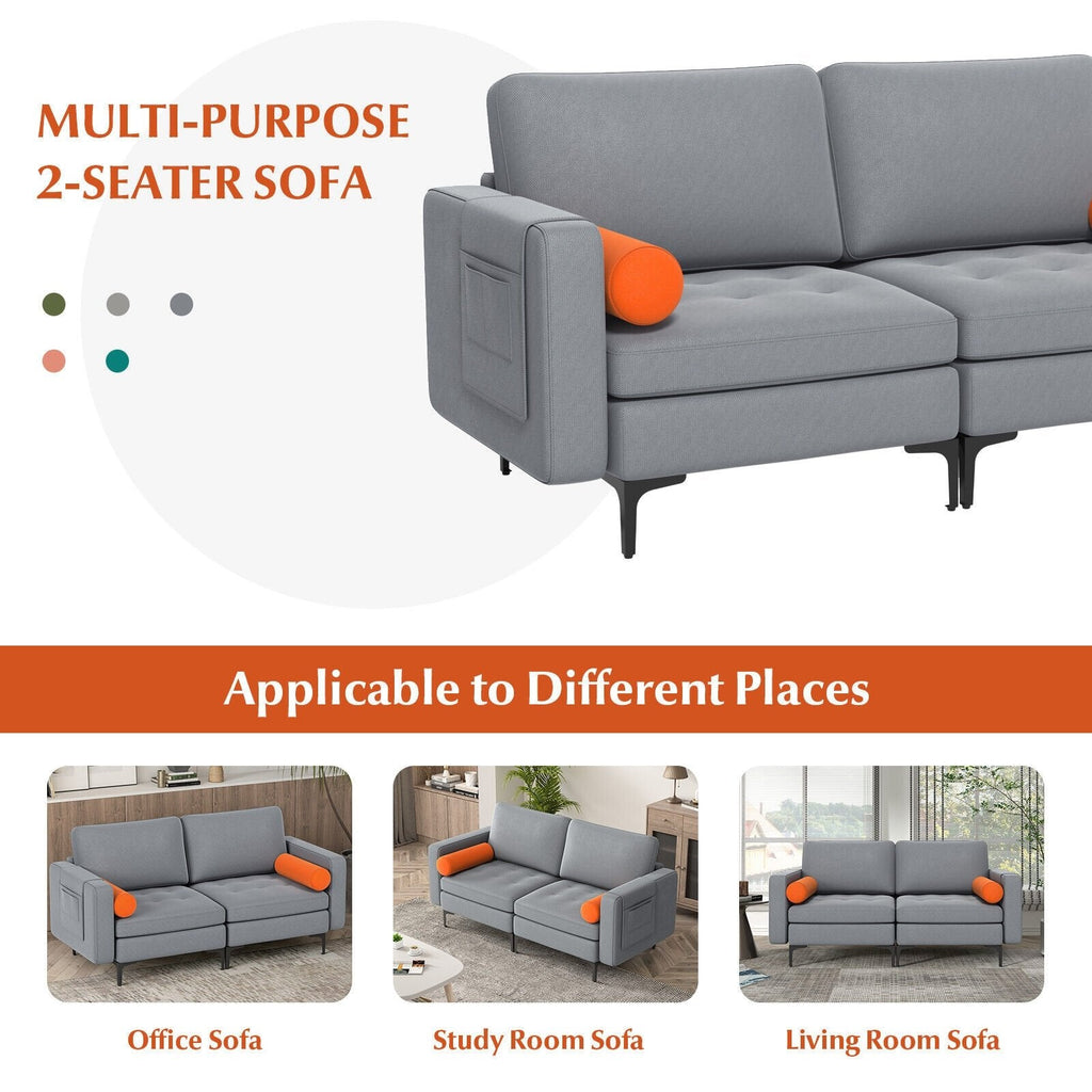 Modular 2-seat/3-Seat/4-Seat L-shaped Sectional Sofa Couch with Reversible Chaise and Socket USB Ports-2-Seat