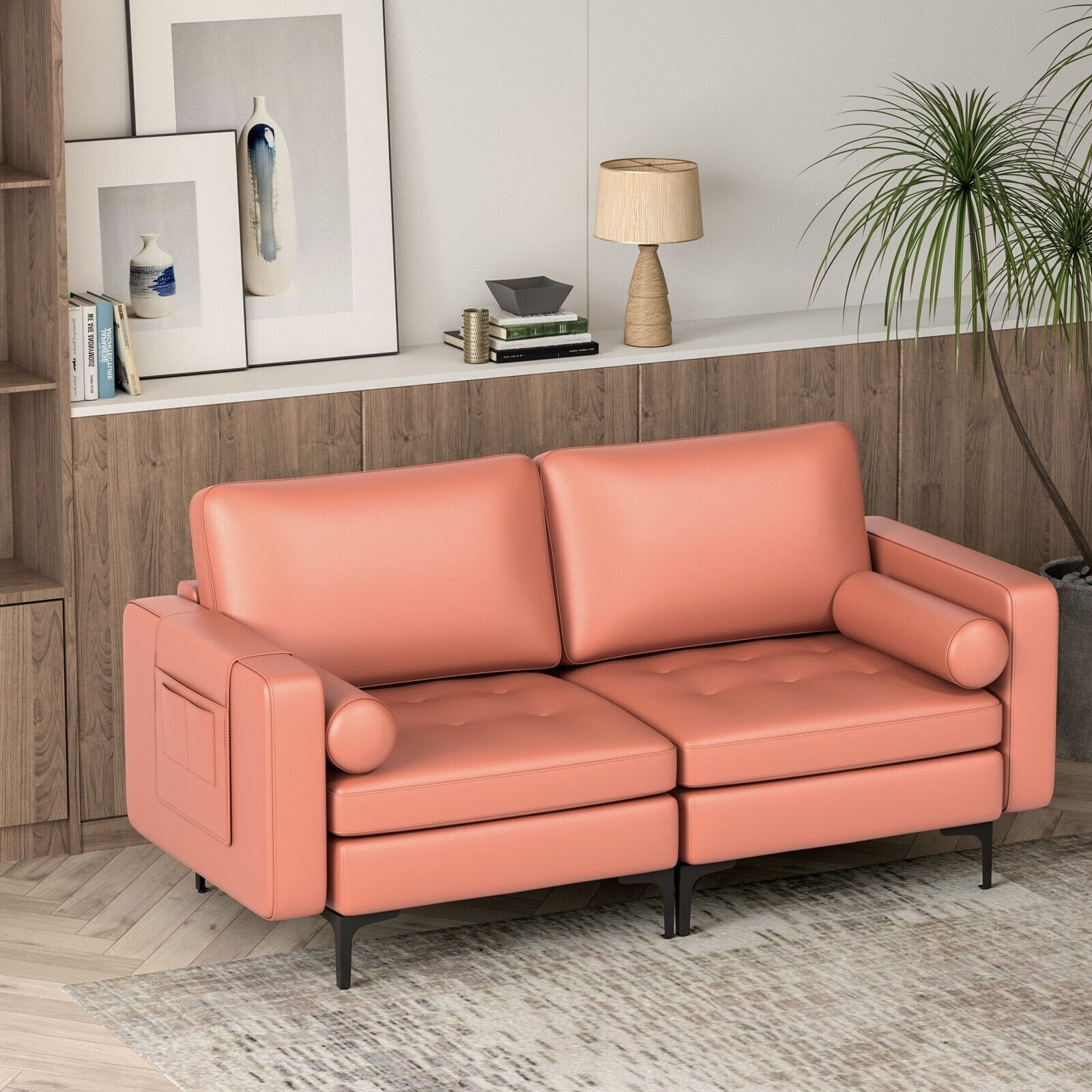 Modular 2-seat/3-Seat/4-Seat L-shaped Sectional Sofa Couch with Reversible Chaise and Socket USB Ports-2-Seat