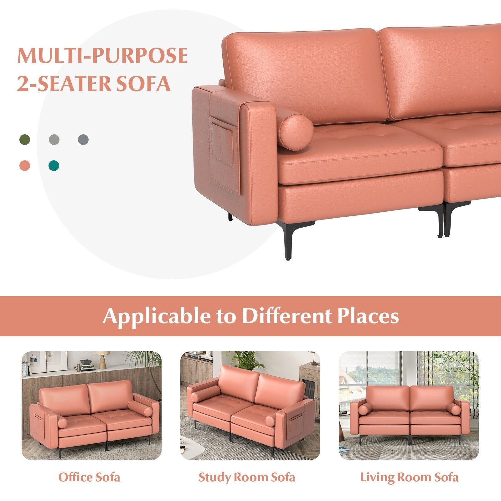 Modular 2-seat/3-Seat/4-Seat L-shaped Sectional Sofa Couch with Reversible Chaise and Socket USB Ports-2-Seat