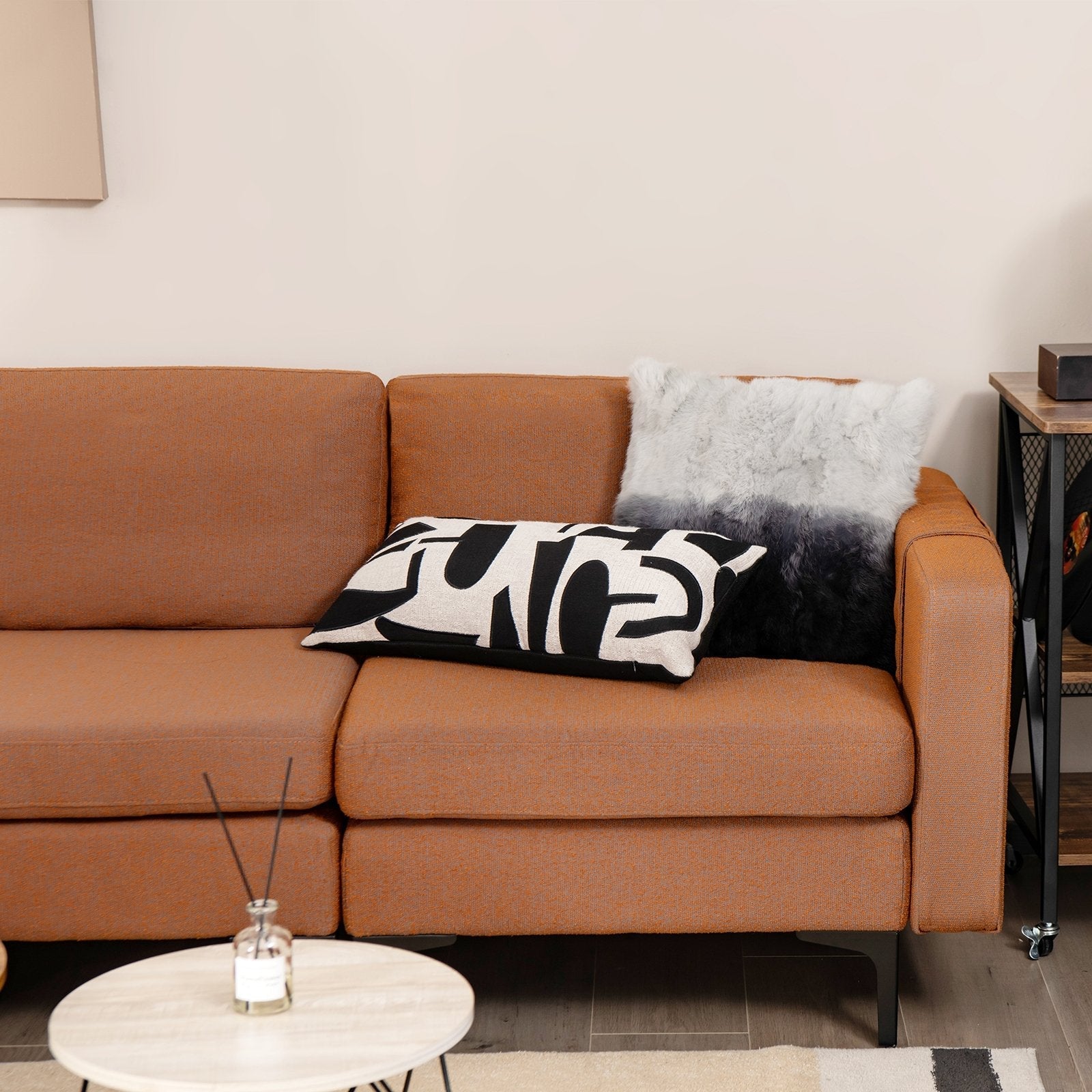 3-Seat Sectional Sofa Couch with Armrest Magazine Pocket and Metal Leg-Blue