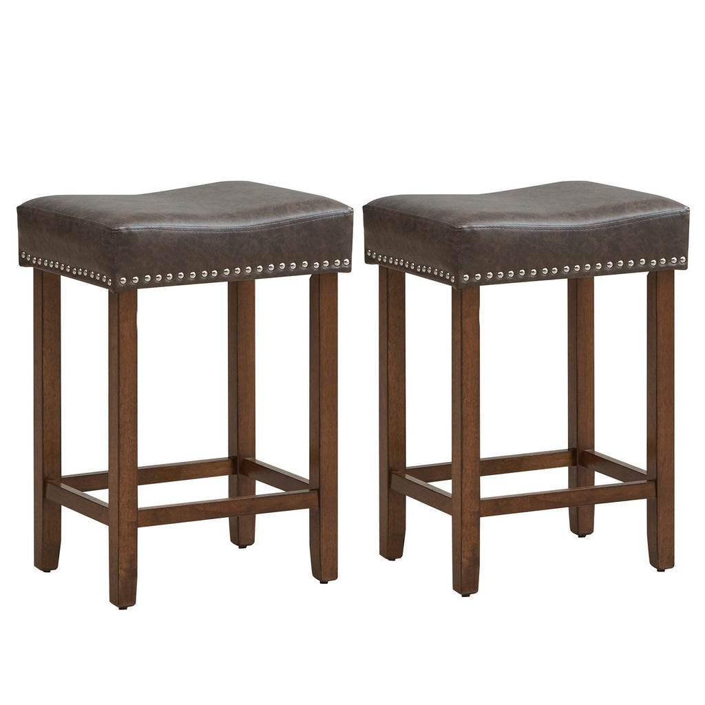 24 Inch Upholstered PU Leather Bar Stools Set of 2-Brown