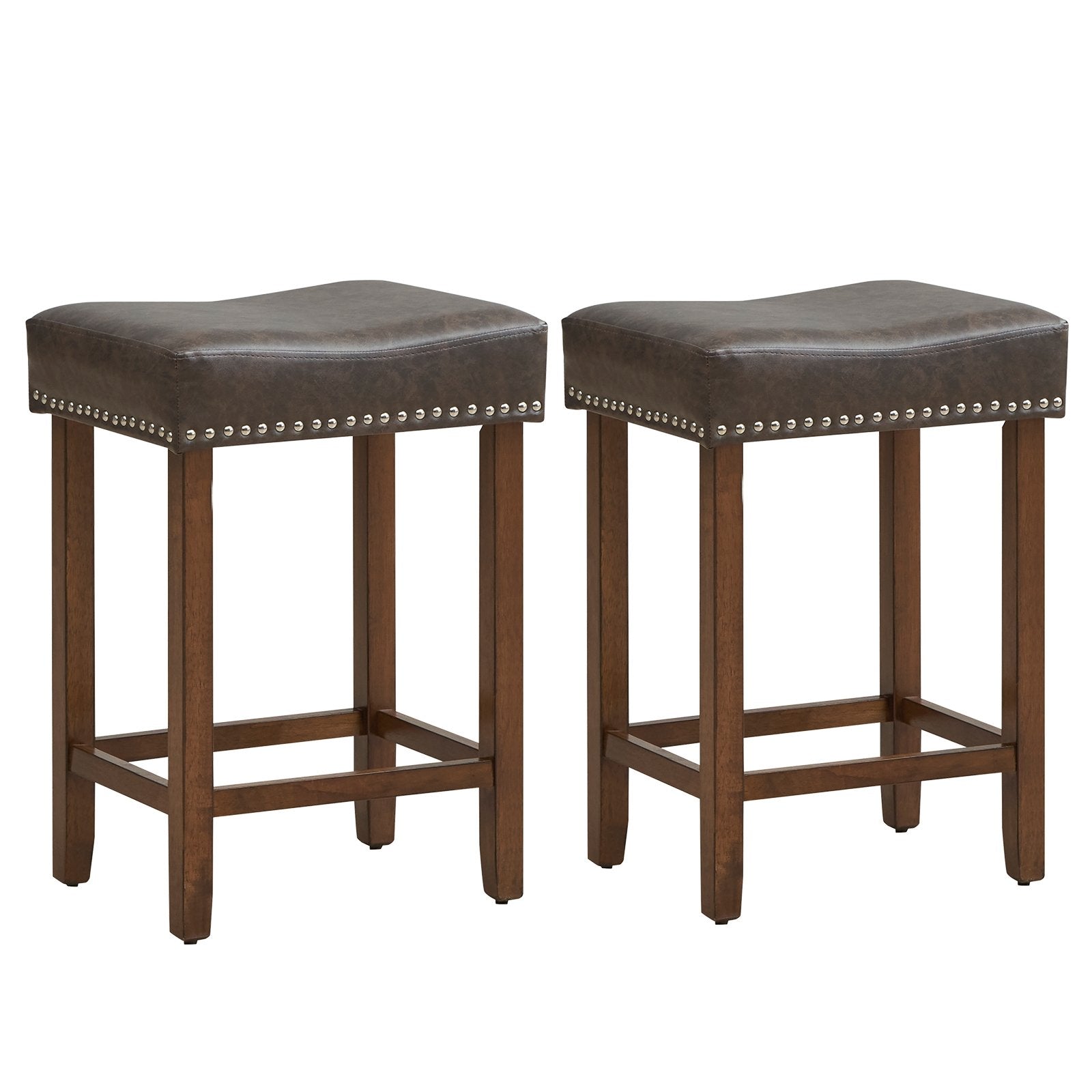 24 Inch Upholstered PU Leather Bar Stools Set of 2-Brown