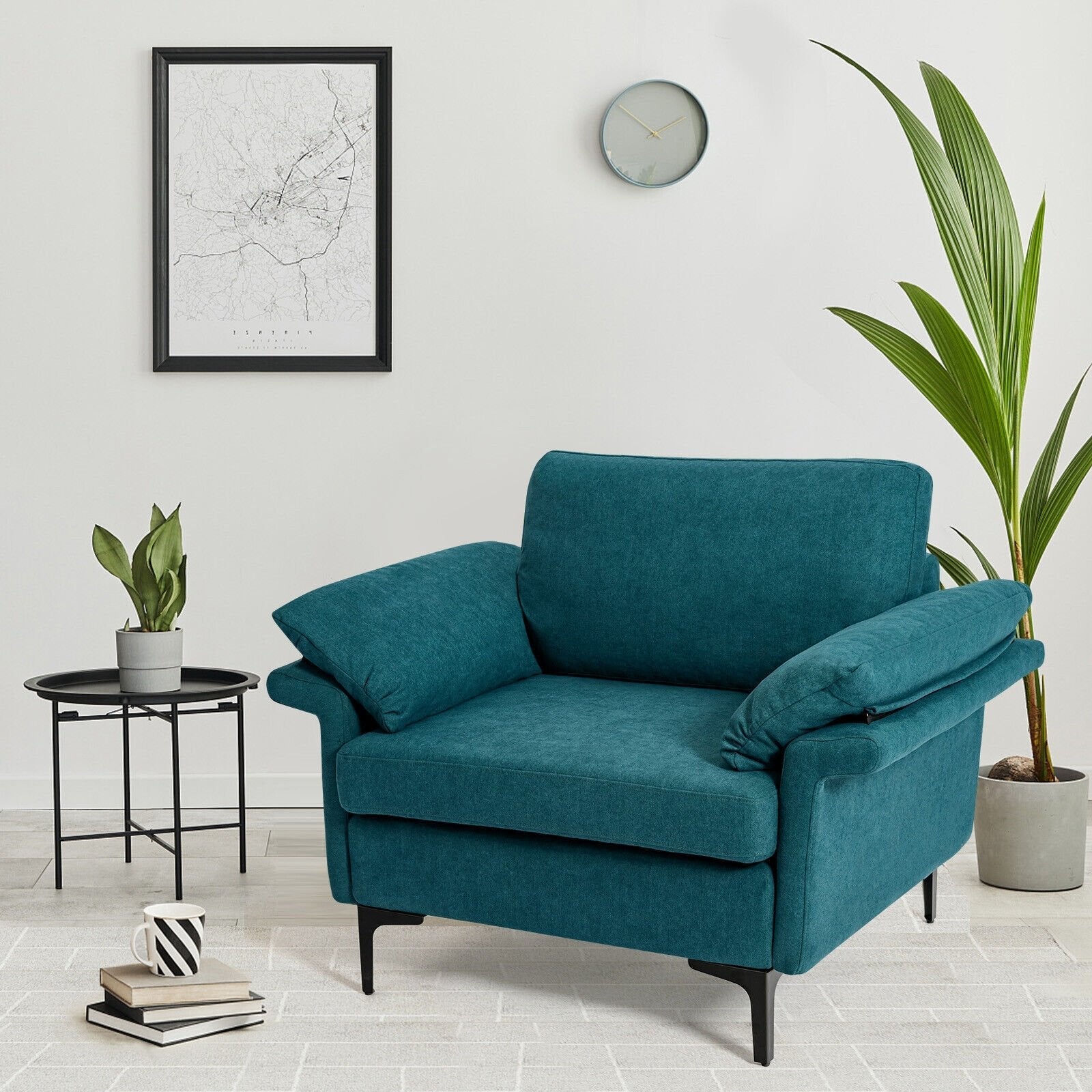 Modern Fabric Accent Armchair with Original Distributed Spring and Armrest Cushions-Army Green