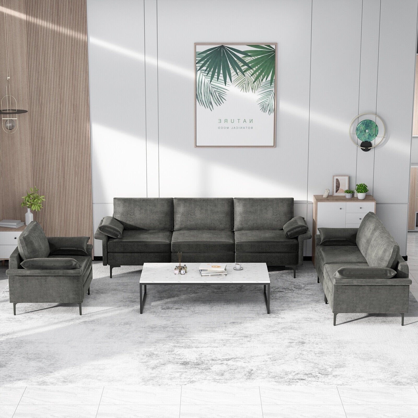 Large 3-Seat Sofa Sectional with Metal Legs for 3-4 people-Army Green